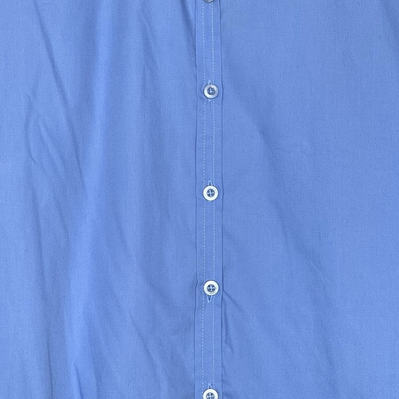 Silhouettes 1X Top Shirt Blue Solid Button Up Long Sleeve Collared Cotton Womens - Picture 5 of 7